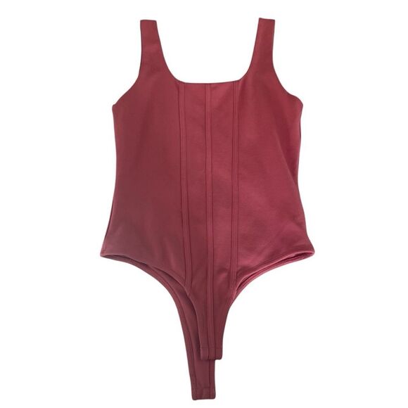 Francesca's Collections Corset Bodysuit size Small Pink Fitted Ribbed Tucked In - Picture 2 of 8